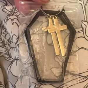 Gold Cross In Coffin Hanger Earrings